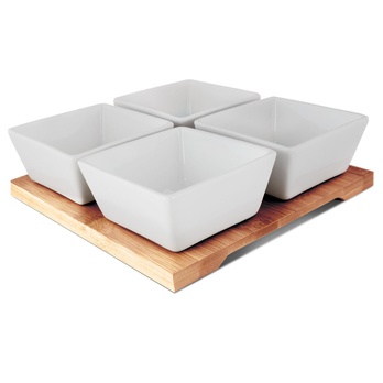 Misky s podnosem LAMART porcelán/bambus 3