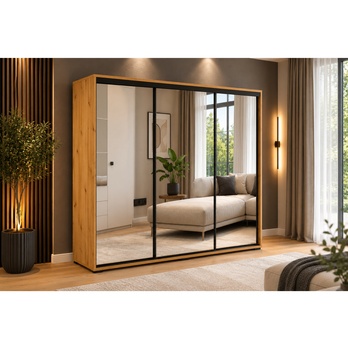 Šatní skříň LAYS 11 dub artisan/černá, šířka 278 cm 1