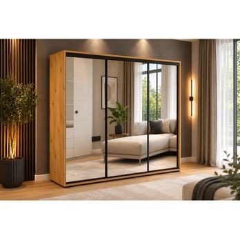 Šatní skříň LAYS 12 dub artisan/černá, šířka 250 cm 1