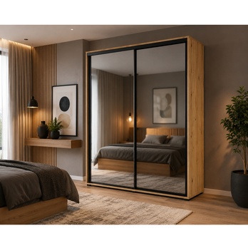 Šatní skříň LAYS 1 dub artisan/černá, šířka 150 cm, výška 245 cm 1