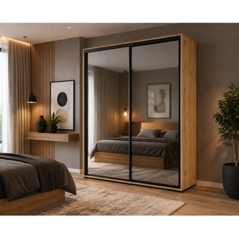 Šatní skříň LAYS 2 dub artisan/černá, šířka 230 cm, výška 215 cm 1