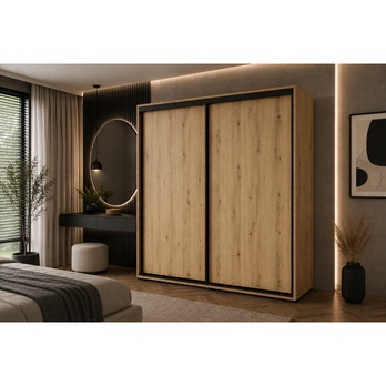 Šatní skříň LAYS 3 dub artisan/černá, šířka 175 cm, výška 215 cm 1