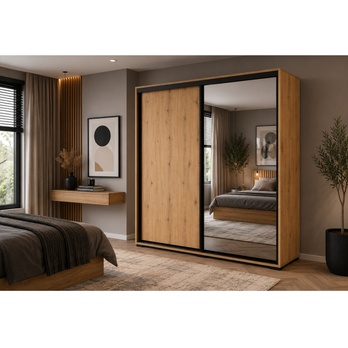 Šatní skříň LAYS 5 dub artisan/černá, šířka 125 cm, výška 245 cm 1