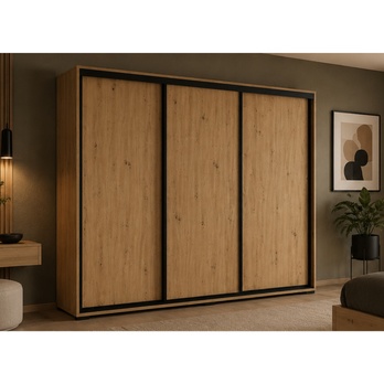 Šatní skříň LAYS 7 dub artisan/černá, šířka 278 cm 1