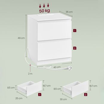 Set 2 ks nočních stolků LETNIGHT 6 bílá 5