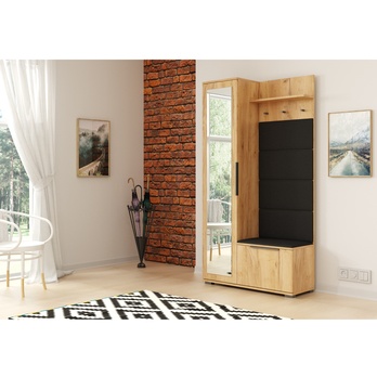 Předsíňová sestava LIVIA dub craft/černá/zrcadlo, levá 1