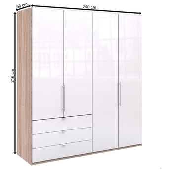 Šatní skříň LOFT 597 bílá/dub sägerau, pravé, 2dvéřová 3