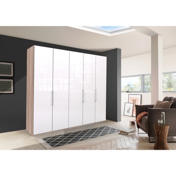 Šatní skříň LOFT 627 bílá/dub sägerau, 3dvéřová 1