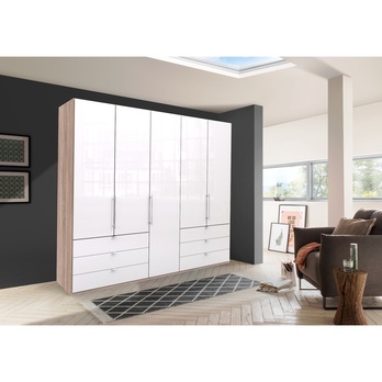 Šatní skříň LOFT 647 bílá/dub sägerau, 6 zásuvek, 3dvéřová 1