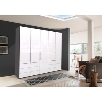 Šatní skříň LOFT 647 bílá/antracitová, 6 zásuvek, 3dvéřová 1