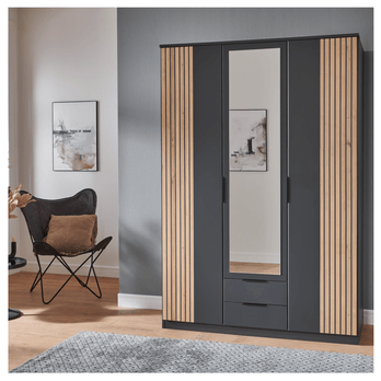 Šatní skříň se zrcadlem LONA grafitová, šířka 135cm 1