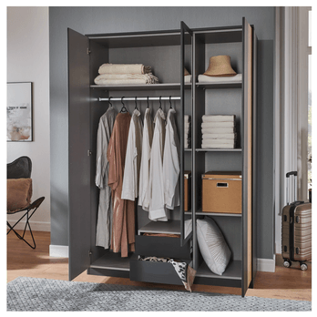 Šatní skříň se zrcadlem LONA grafitová, šířka 135cm 2