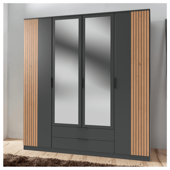 Šatní skříň se zrcadlem LONA grafitová, šířka 180 cm 1