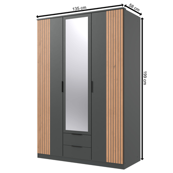 Šatní skříň se zrcadlem LONA grafitová, šířka 135cm 5