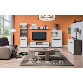 TV sestava LUCY dub sonoma truffel/bílá vysoký lesk 1