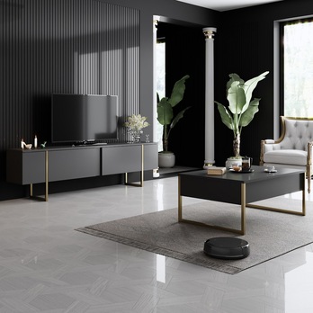 TV komoda LUXE antracitová/zlatá 2