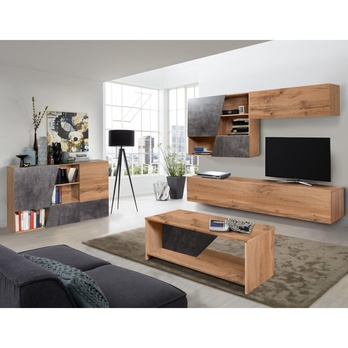 Obývací stěna LUXUS dub wotan/tmavý beton 1