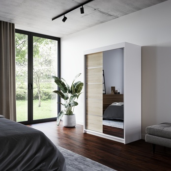 Šatní skříň LYNA bílá/dub sonoma 1