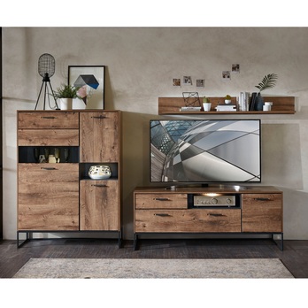 Vitrína MANHATTAN dub havelland cognac/grafit, šířka 110 cm 1