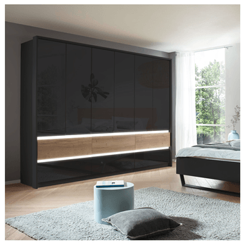 Šatní skříň MARSHA šedá/dub halifax 1