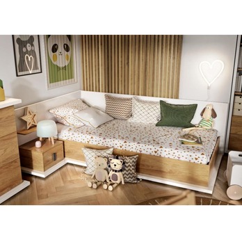 Postel s matrací MASSI 09 levá, dub hikora/bílá, 90x200 cm 1