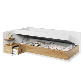 Postel s matrací MASSI 09 levá, dub hikora/bílá, 90x200 cm 2