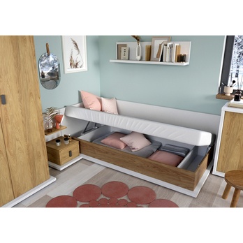 Postel s matrací MASSI 09 levá, dub hikora/bílá, 90x200 cm 4