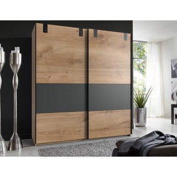 Šatní skříň MERSEY prkenný dub/grafit, šířka 180 cm 1