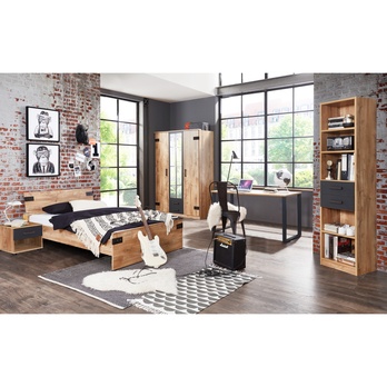 Šatní skříň MERSEY prkenný dub/grafit, šířka 135 cm 1