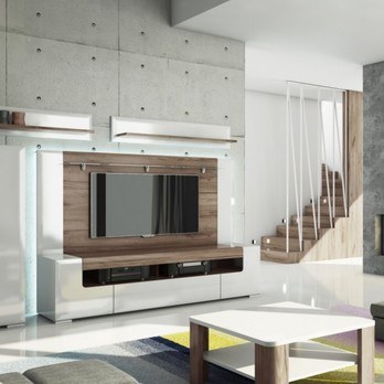 Nástěnný panel MILANO bílá vysoký lesk/dub san remo, šířka 190 cm 1