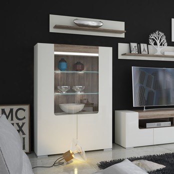 Vitrína  MILANO alpská bílá/dub sanremo, šířka 100 cm 1
