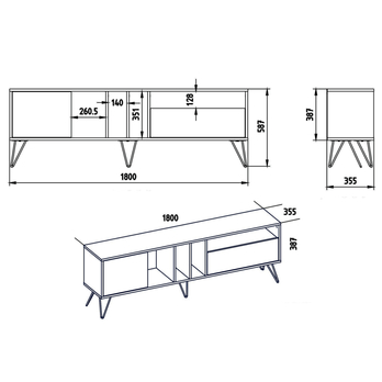 TV komoda MISTICO ořech/černá, šířka 180 cm 4