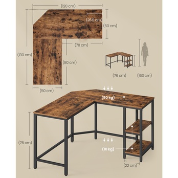 Rohový psací stůl MONA 2 hnědá/černá 6