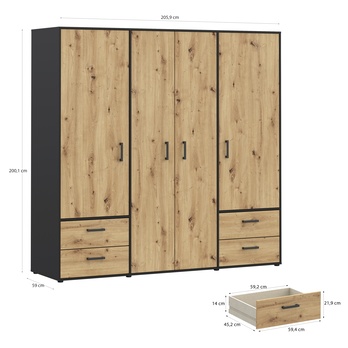 Šatní skříň MONESSA II dub artisan/černá 5