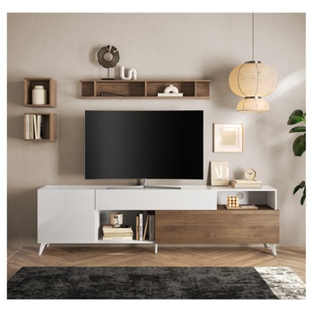 TV komoda  MONOCA 2 bílá lesklá/ořech 1