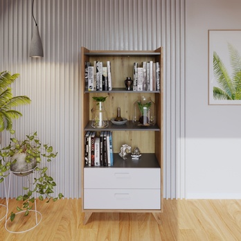 Regál MOOD 03 dub castello/šedá/bílá 1