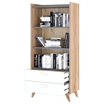 Regál MOOD 03 dub castello/šedá/bílá 2