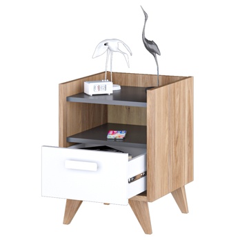 Noční stolek MOOD dub castello/šedá/bílá 2