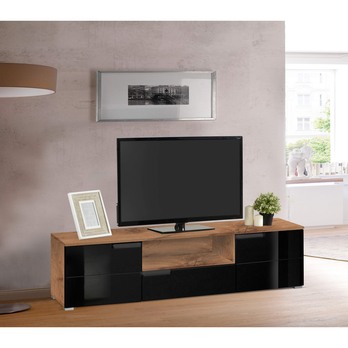 TV komoda MOON dub wotan/černá vysoký lesk 1