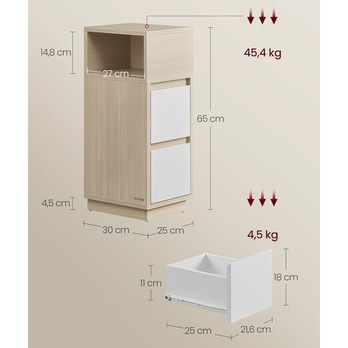 Noční stolek NAROW přírodní/bílá 3