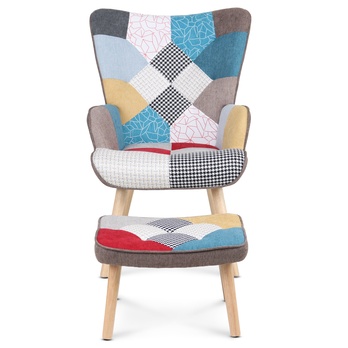 Křeslo s podnožkou NATAN patchwork 1