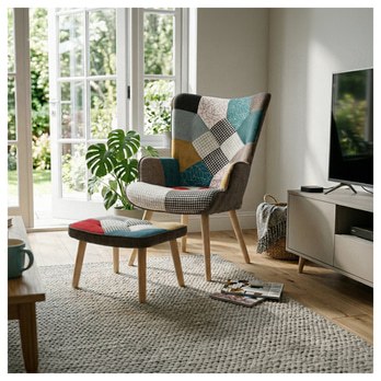 Křeslo s podnožkou NATAN patchwork 1