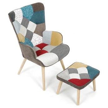 Křeslo s podnožkou NATAN patchwork 2