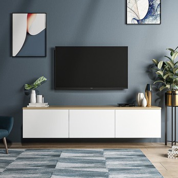 TV stolek  NEON bílá/dub 1