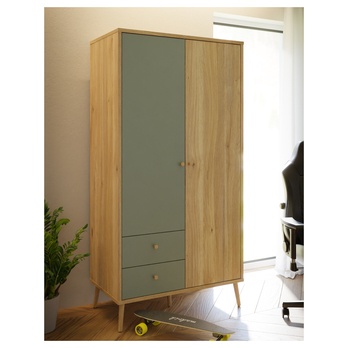 Šatní skříň NESRYN dub mauvella/šalvějová zelená, šířka 95 cm 1