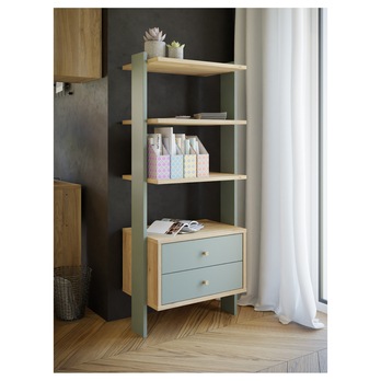 Regál NESRYN dub mauvella/šalvějová zelená, šířka 64 cm 1
