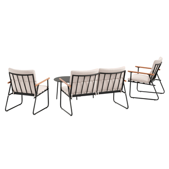 Zahradní sestava NIVELLES černá/béžová/teak 2