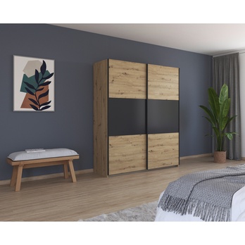Šatní skříň NOE dub artisan/šedá, šířka 175 cm 1