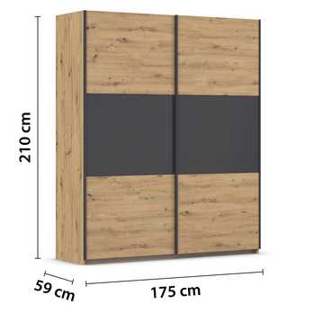 Šatní skříň NOE dub artisan/šedá, šířka 175 cm 3