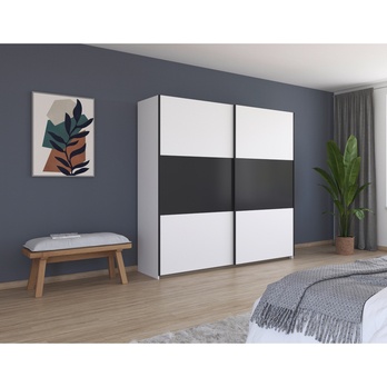 Šatní skříň NOE alpská bílá/šedá, šířka 218 cm 1